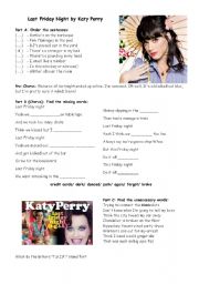 English Worksheet: Song Last Friday Night by Katy Perry