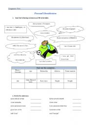 English Worksheet: Personal ID - Diagnostic Unit