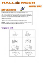 English Worksheet: Halloween Memory Game