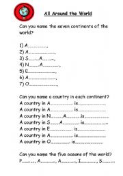 English worksheet: Continents and countries