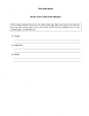 English Worksheet: Part of speech