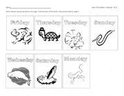 English Worksheet: Days of the Week to Color and Sort
