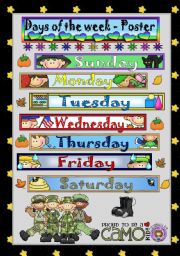 English Worksheet: DAYS OF THE WEEK - POSTER