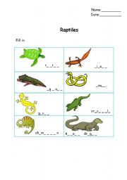 English Worksheet: Reptiles filling in