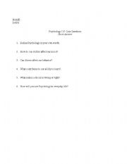 English worksheet: Psychology Introduction to Feelings