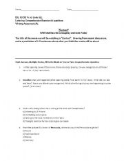 English Worksheet: MOVIE-Contact-Comprehension Questions and Critical Thinking