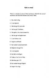 English worksheet: right or wrong?