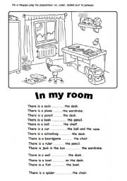 English Worksheet: In my room - prepositions.