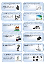 English Worksheet: Conversation cards (8) MAMO past perfect focus