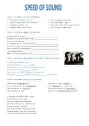 English Worksheet: Speed of Sound - Coldplay