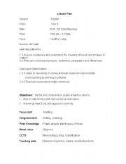English Worksheet: BI Year 4 Lesson Plan