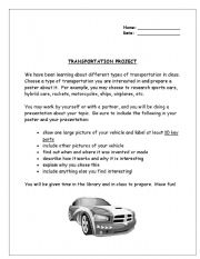 English worksheet: Transportation poster project