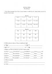 English worksheet: Mathematics Worksheet