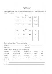English Worksheet: Mathematics Worksheet