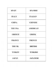 English worksheet: NATIONALITIES MEMORY