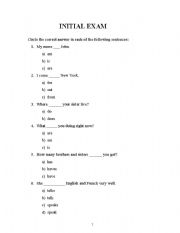 English worksheet: INITIAL EXAM 