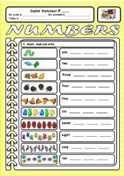 English Worksheet: Numbers 1-10