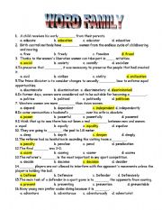 English Worksheet: word family