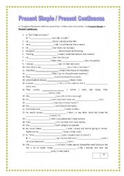 English Worksheet: Present Simple / Present Continuous