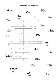 English Worksheet: numbers crossword 