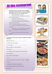 English Worksheet: At the restaurant