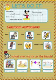 Lets do it! - Imperative, Can, Clasroom Instructions, At the Beach (Pictionary) - 3 PAGES