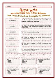 English Worksheet: > Phrasal Verbs Practice 76! > --*-- Definitions + Exercise --*-- BW Included --*-- Fully Editable With Key!