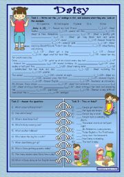 English Worksheet: Daisy and the -s ending --- reading  --- elementary --- fully editable --- with key --- B&W