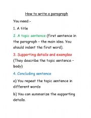 English Worksheet: how to write a paragraph