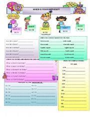 English Worksheet: Ordinal Numbers, Dates, Months, Birthdays, and Age.