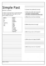 English Worksheet: Simple past exercises / expressions of past