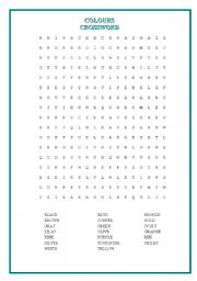 English Worksheet:   	 CROSSWORD (COLOURS)