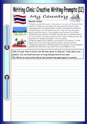 English Worksheet: Writing Clinic: Creative Writing Prompts (12) - My Country