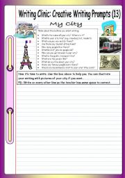 English Worksheet: Writing Clinic: Creative Writing Prompts (13) - My City