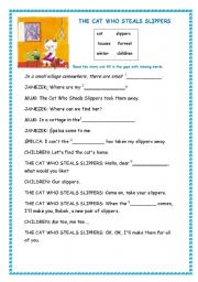 English Worksheet: The cat who steals slippers