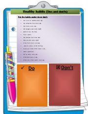 English Worksheet: Healthy habits(Dos and donts)
