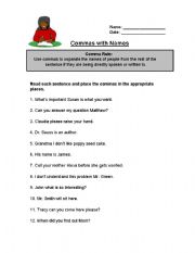 English Worksheet: Commas with Names