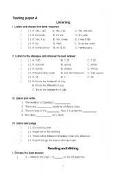 English Worksheet: Entrance exam paper for middle school students in China(2-1)