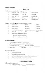 English worksheet: Entrance exam paper for middle school students in China(2-1)