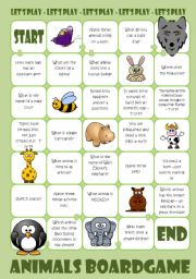 English Worksheet: Animals Boardgame