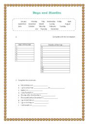 English Worksheet: Days and Months