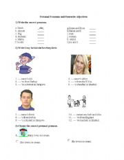 English Worksheet: Personal Pronouns and Possessive Adjectives