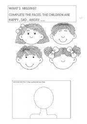 English Worksheet: Draw the missing parts of the faces