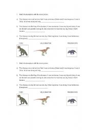 English worksheet: Dinosaurs was were