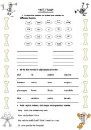 English worksheet: Skeletal System Literacy