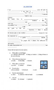 English Worksheet: All about me