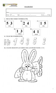 English Worksheet: NUMBERS, COLORS TEST