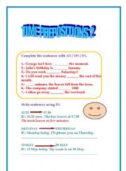 English Worksheet: Time Prepositions
