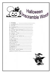 English Worksheet: HALLOWEEN  unscramble words- symbols +KEY