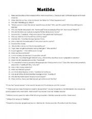 English Worksheet: Matilda - Roald Dahl film comprehension questions